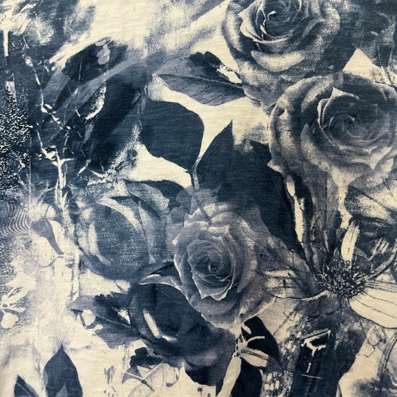 Onque Casuals Women's Sweater 100% Cotton Blue White Floral Zip Front Sz L - Picture 3 of 8